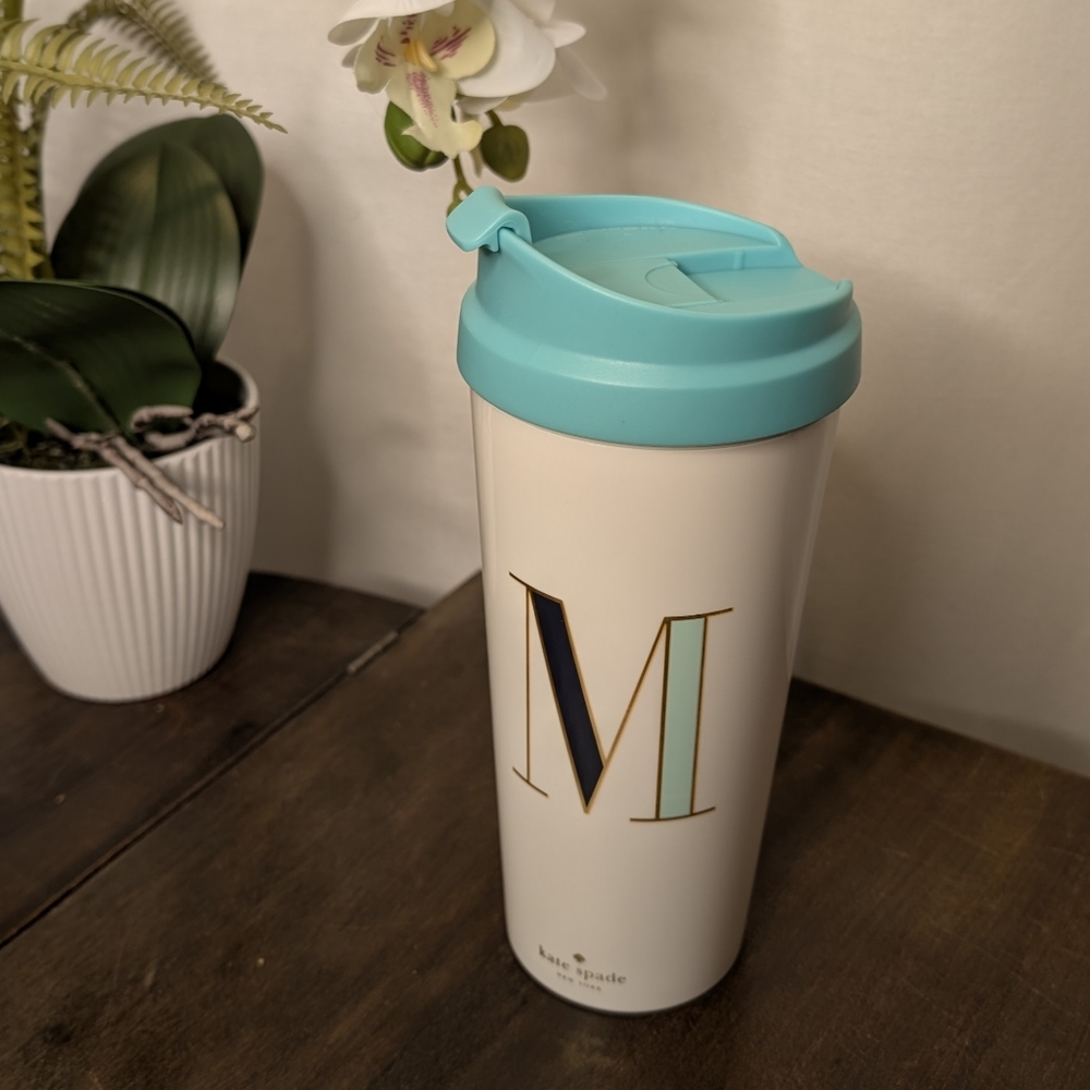 Kate Spade Teal Blue M Monogram Travel Mug